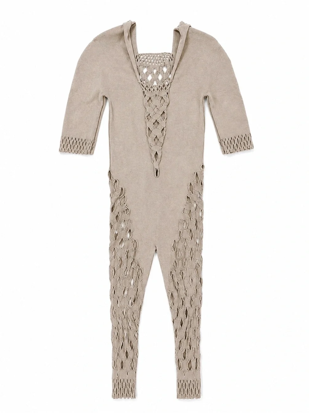 Postergirl Beige Knit Lace-Front Baby One-Piece Bodysuit